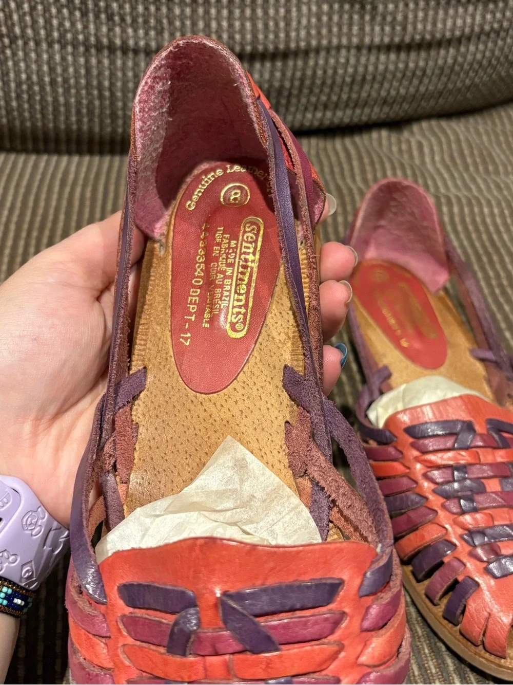 Pink & Purple Woven Leather Huarache Flats - Picture 6 of 10